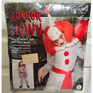 Kids Horror Clown Costume Pennywise IT Killer Scary Evil Halloween SM 3-4 Year